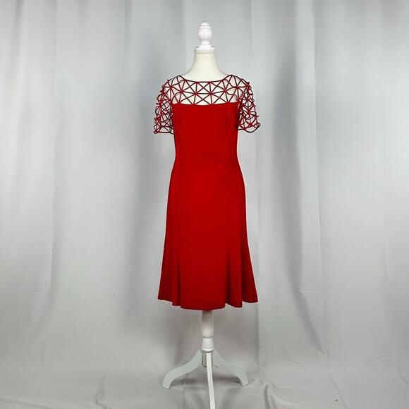 Daymor Couture Red Knee Length Cut Out Abstract Design Short Sleeve Dress Size 6 - Picture 5 of 6